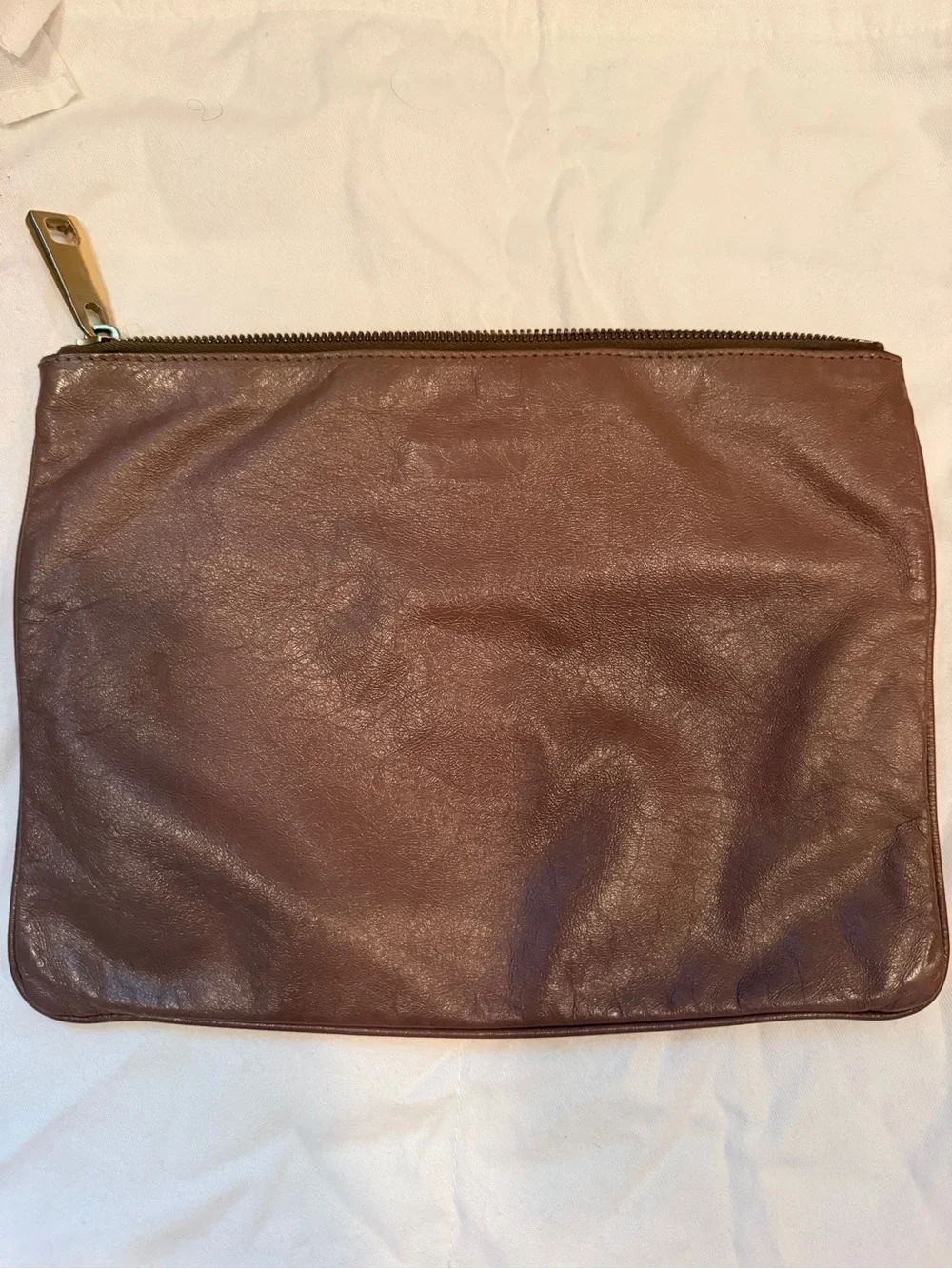Marc Jacobs Brown Leather Zip Clutch with Gold Hardware
